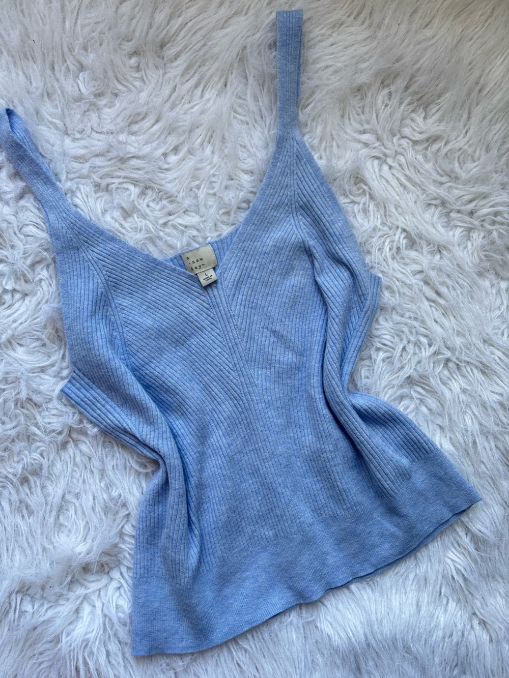 Ribbed V-Neck Tank Top in Light Blue